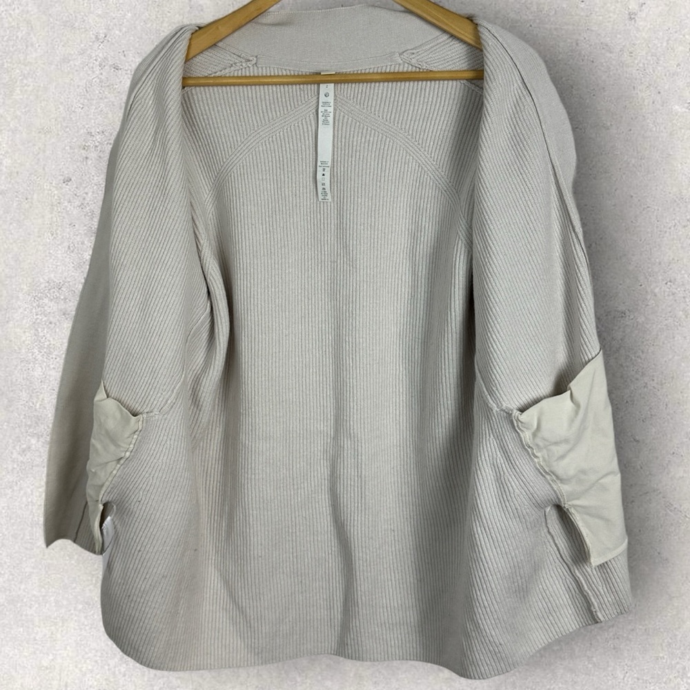 Lululemon Merino Wool Ribbed Long Wrap Sweater Bone Neutral Size 2 Oversized Fit - Picture 5 of 14